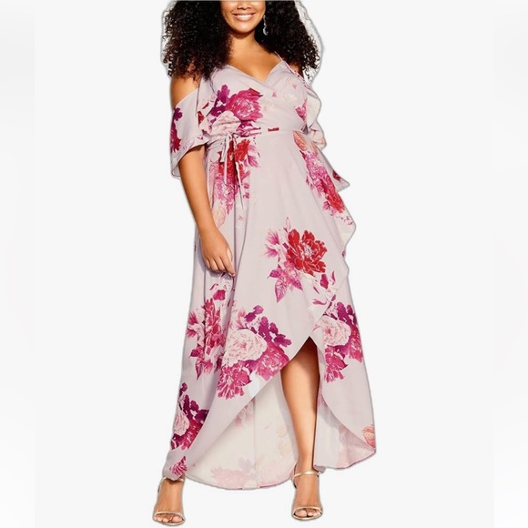 City Chic Pink Floral High Low Dress NWT - Picture 1 of 9